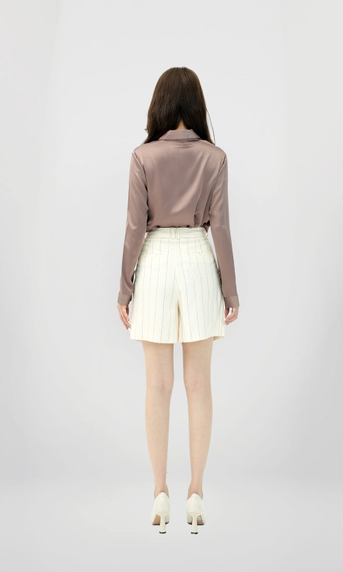 SIXDO Beige Stripe Linen Shorts